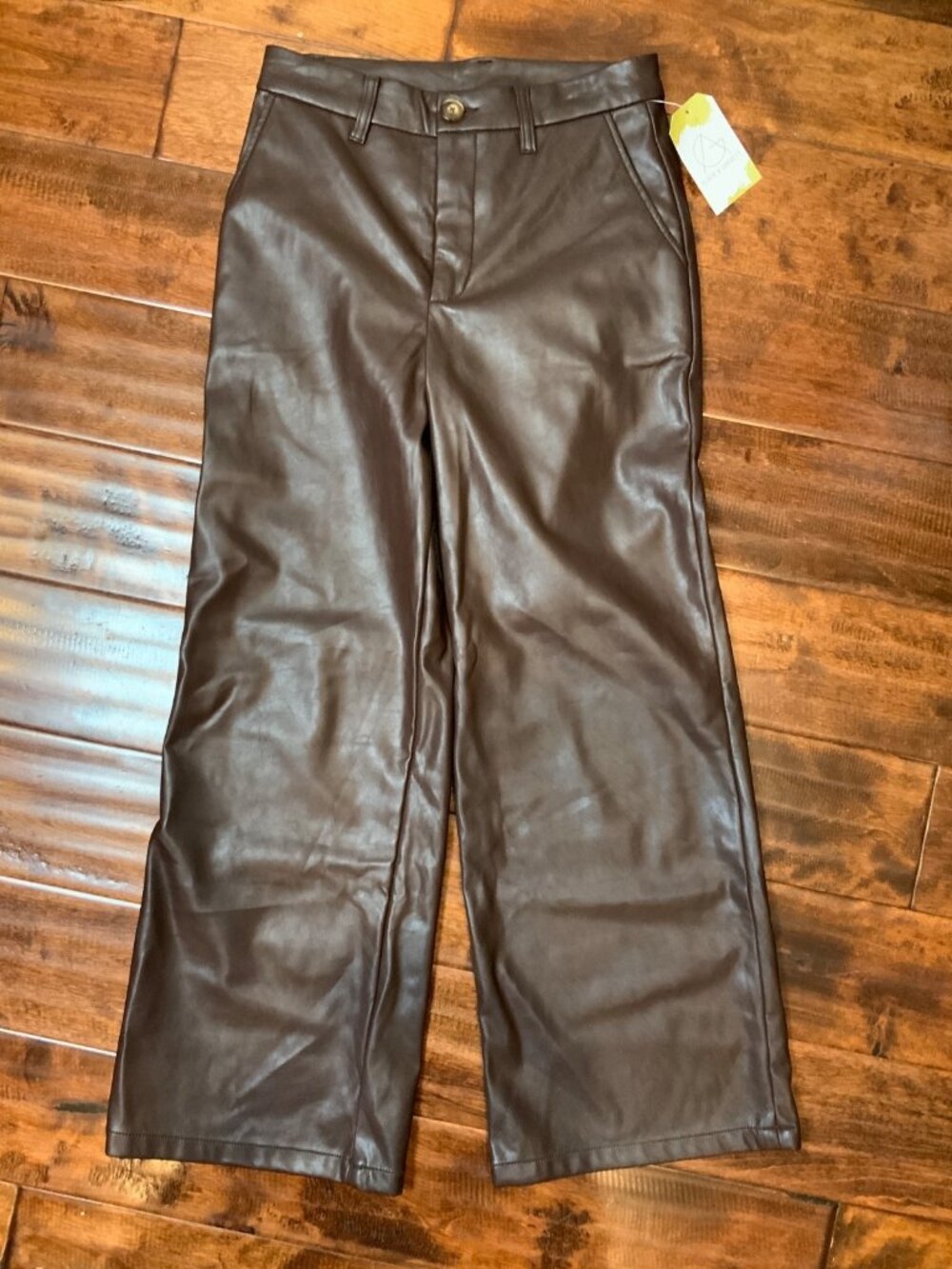 Kut From The Kloth Dark Brown Faux Vegan Leather Wide Leg Pants, Size 00